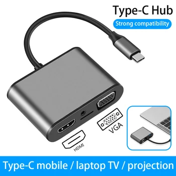 

8-in-1 USB 3.0 Hub Type C to HDMI VGA Adapter Thunderbolt 3 Adapter USB Type C Hub with SD / TF Card Reader for Laptop TV