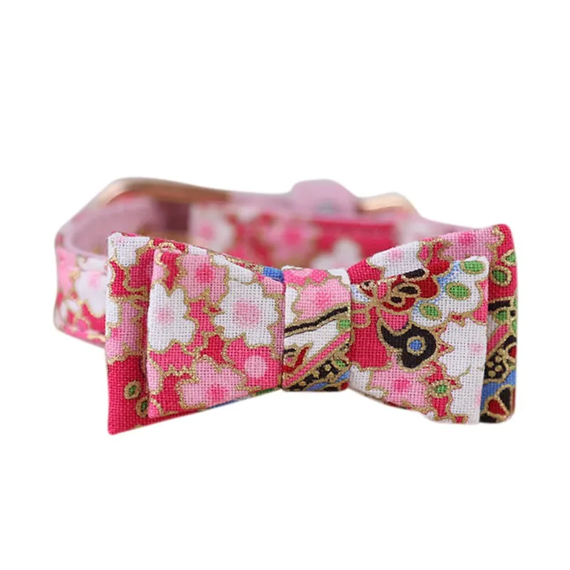 Японский стиль ошейник для кошек персонализированный бант щенок котенок регулируемый галстук-бабочка Галстуки для домашних животных котенок табличка воротник - Цвет: P