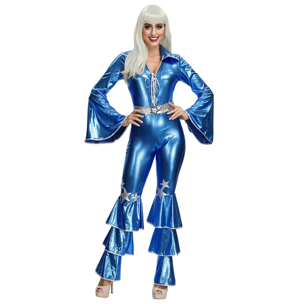 Blue patent leather Hip Hop Dancing Costume for Women Carnival festival Performance Fancy Dress Ladies Hip Hop Dance Club Wear