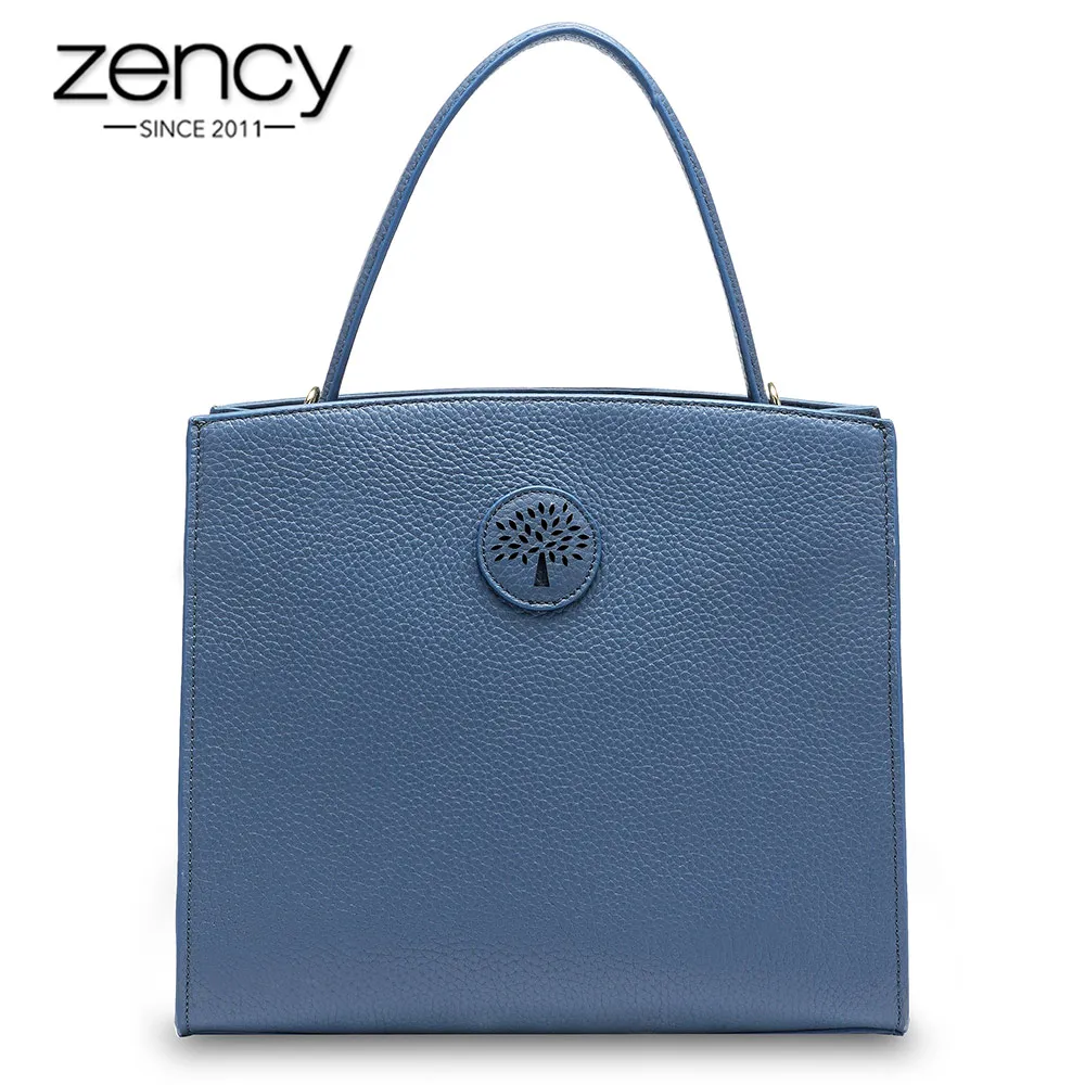 Zency 100% Genuine Leather Fashion Women Tote Handbag Large Capacity Working Date Bags Elegant Lady Crossbody Bag Black Blue |