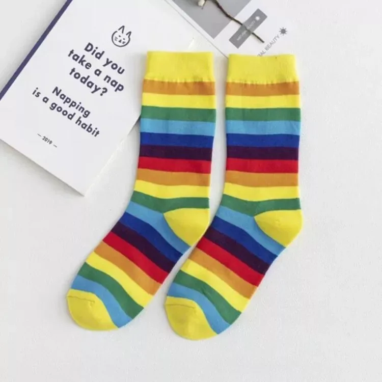 Socks Women's Rainbow Lovers Spring Summer Colorful Print Stripe Cotton Outdoor Sport  Street Harajuku Kawai Men Socks wool socks women Women's Socks