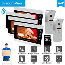 【Широкоугольный 960p】 dragonsview 7 ''Wifi видео телефон двери дверной звонок камера несколько систем беспроводной видеодомофон 4v2