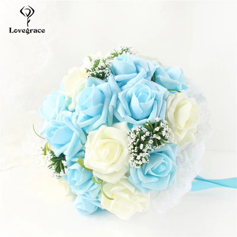 Artificial rose flowers wedding bouquets European retro roses eucalyptus leaves 3 bouquets