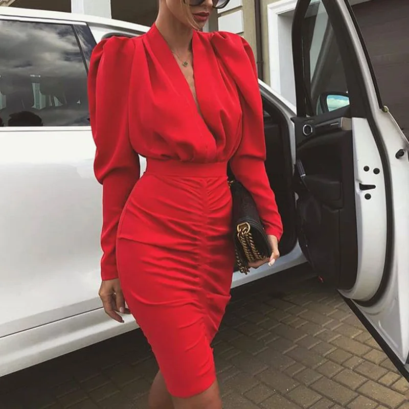 

WOMEN'S Dress 2019 Autumn And Winter New Style Hot Sales WOMEN'S Dress V Deep Sheath Sexy Dress Fc696