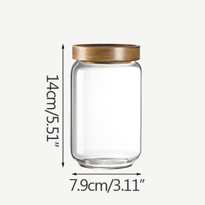 Transparent Glass Bottle Wooden Lid Sealed Storage Jar Household Multigrain Storage Jar Organizer