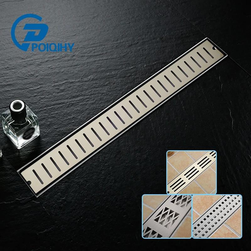 

POIQIHY 70*10cm rectangle Floor drain Brushed nickel Four Style Stainless steel Bathroom Sanitary Floor Drain Deodorant