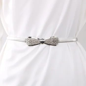 

Metal Belts for Women Designer Brand Women Skinny Bow knot Belt Female Gold Silver Color Waist Chain Elastic Thin Cummerbunds