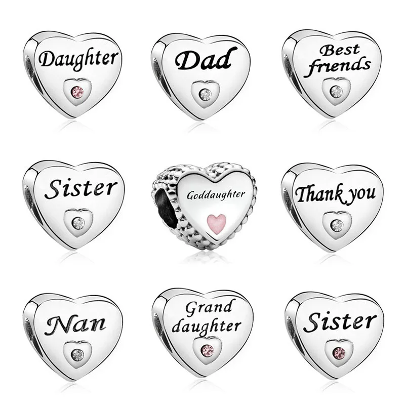 NEW silver color heart shape god daughter nan sister best friend diy bead fit Original charms Bracelet for women N001 | Украшения и