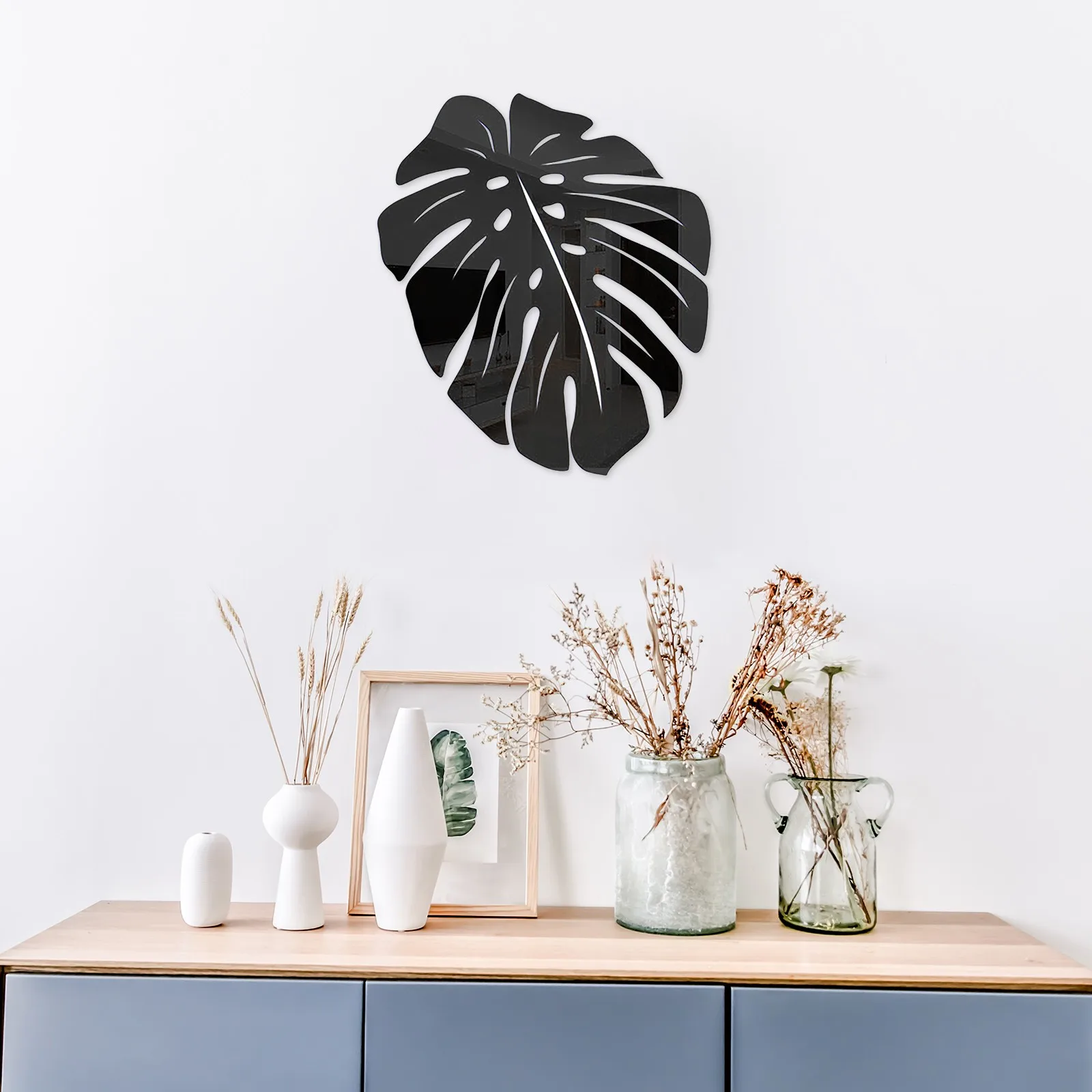 Wall Sticker Mirror Wall Sticker Acrylic Wall Sticker Acrylic Mosaic Tiles Sticker 3D Mirror Leaf Flower Sticker Nordic Acrylic Mural Decal For Living Room Removable Wall Stickers DIY Home Background Decor