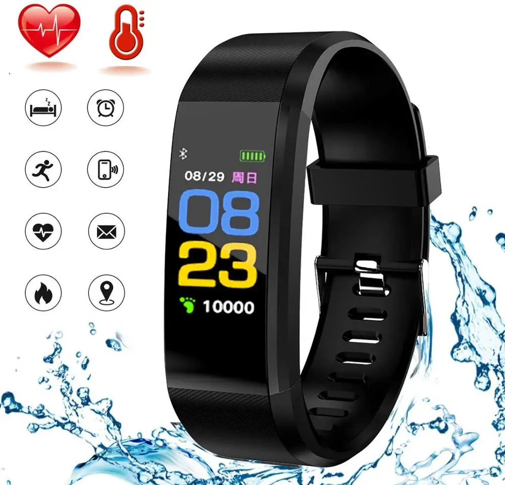 Fitness Tracker HR Activity Watch Heart Rate Monitor Waterproof Smart Bluetooth Bracelet with  Step Counter Calorie Pedometer