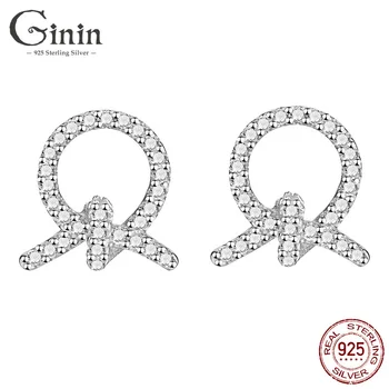 

Ginin 925 Sterling Silver 2020 New Fashion Simple Circle Bowknot Full Shining Zircon Stud Earrings For Women Engagement Jewelry