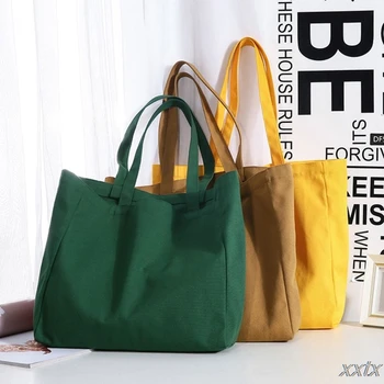 

Reusable Grocery Bag Solid Color Canvas Tote Bag Portable Shopping Handbag 34x33x10cm