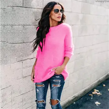 

New fashion solid color candy autumn and winter knitted sweater women color women's pullover