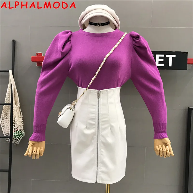 Женский вязаный свитер ALPHALMODA с рукавами-фонариками на осень/зиму 2019 | Женская