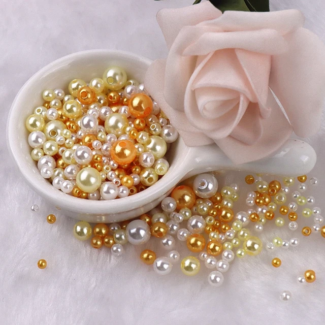 150-200Pcs Colorful ABS Imitation Pearls Mix 3-8mm Round Beads With Holes DIY Bracelet Charms Necklace Beads For Jewelry Making 2121 Mix Yellows