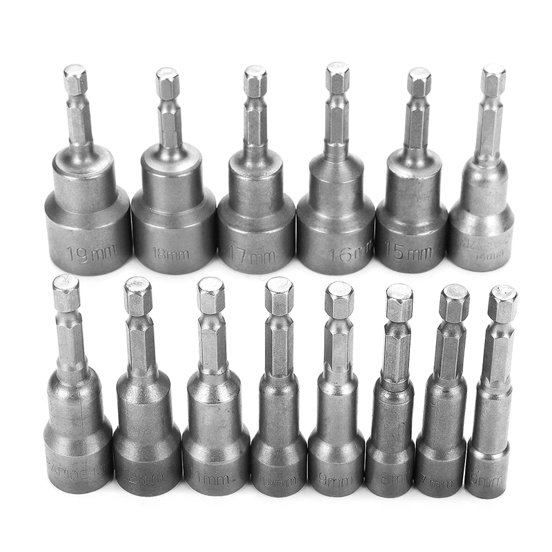 

1/4 Inch Magnetic Drill Bit Socket Nut Driver Hex Adapter Shank Tools Set 6-19mm