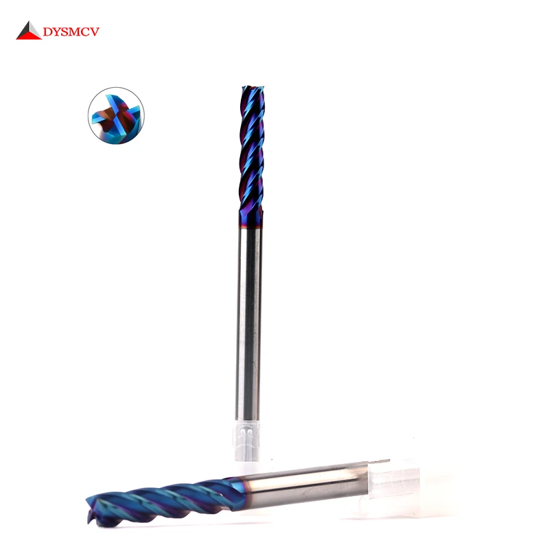 

HRC65 End Mill 4mm Long 100mm 4Flute D4*100L 4T Solid Carbide Fat End Mills Straight Shank Blue Coated Milling Cutter Tool