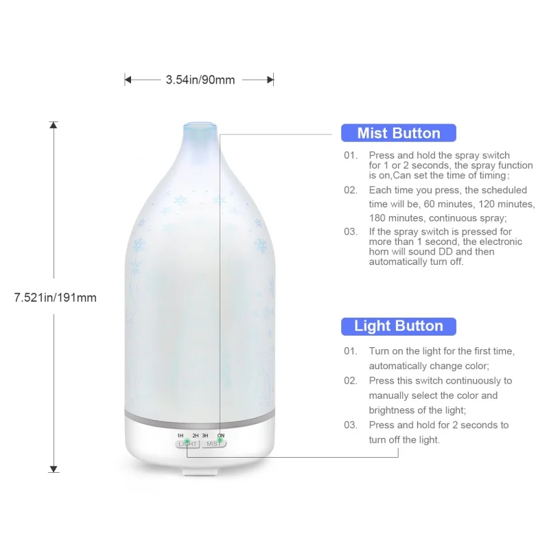 Christmas 3D Glass Essential Oils Diffuser Ultrasonic Aromatherapy Oil Humidifier With Timer Setting 7 Color Changing Nightlight