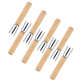 

8 Piece Corn Holder Stainless Steel Cup Cob Skewers with Oak Handle Corn for Children and Adults Home Cooking and Grilling