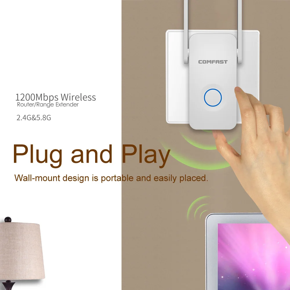 Мощный двухдиапазонный 1200 Мбит/с WiFi удлинитель интернет-сигнала беспроводной 2,4 ГГц 5 ГГц Wi-Fi