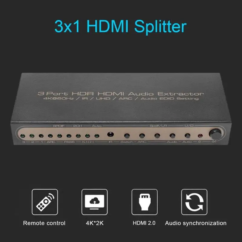 3 переключатель порта HDMI коммутатор 3x1 HDMI аудио экстрактор 4K x 2K HDMI переключатель сплиттер достижения синхронизированного разделения аудио выход