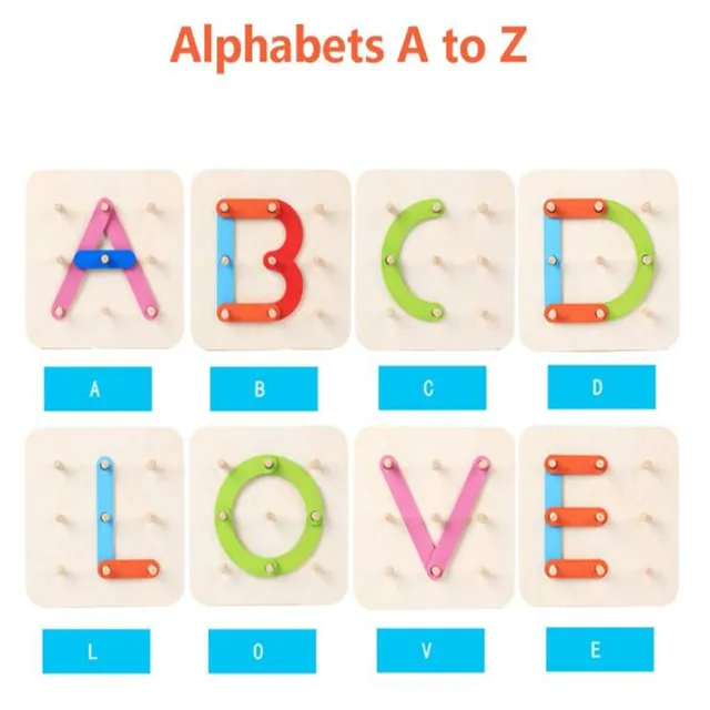 Doki Toy Wooden Letter-Number-Shape-Color Pegboard Set Montessori Toy Preschool Educational Stacking Blocks for Toddlers Kid 2