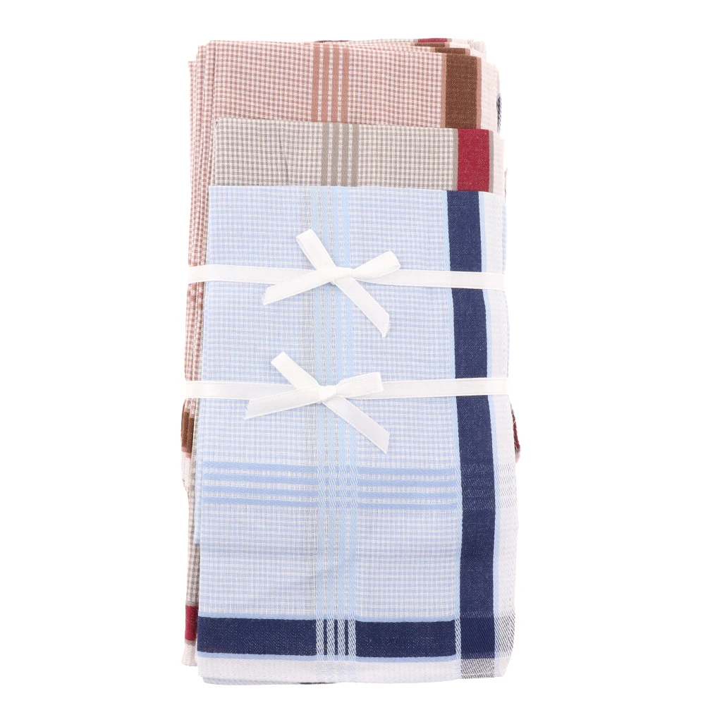 12pcs Men Vintage Striped Handkerchief Pocket Square Wedding Party Soft Cotton Hanky