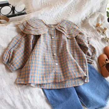 

2019 Korean Style Girls Plaid Shirt Spring Cotton Kids Tops Girls Blouse 2-7 Years