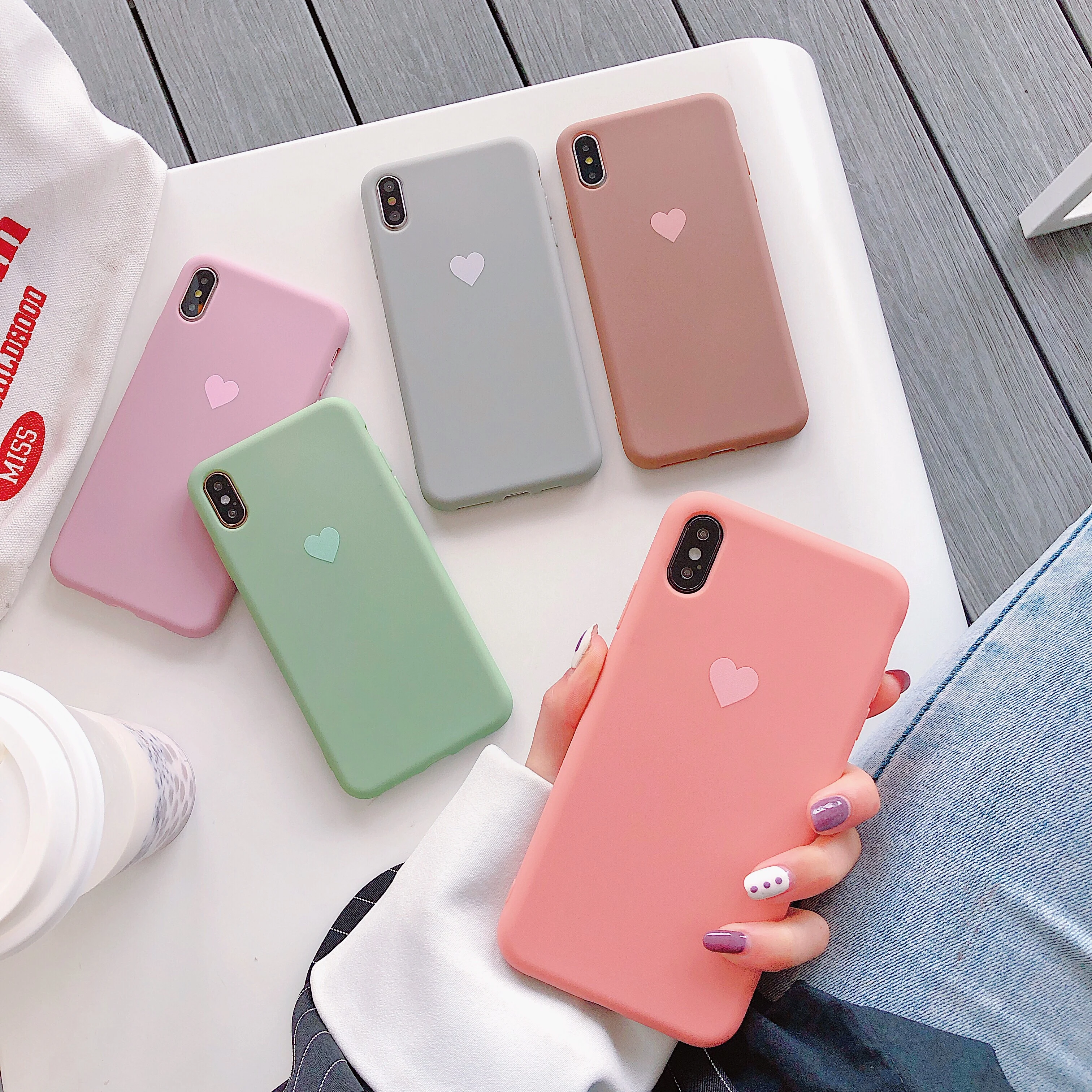 

Candy color love heart Case For huawei P10 P20 P30 nova 5 5i 4 3 2S mate 10 20 pro honor play 8X 8a 8c 9 10 20 back cover matte