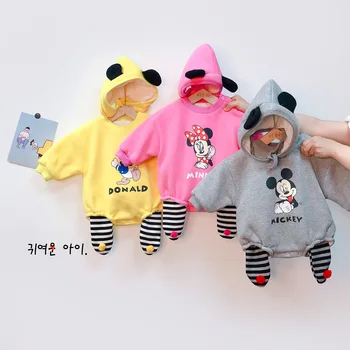 

Baby Long Sleeve Cotton Baby Boys Girls Clothes Cartoon Mickey Minnie Doland Baby Romper+Hat+Leggings 3Pcs Newborn Clothing Sets