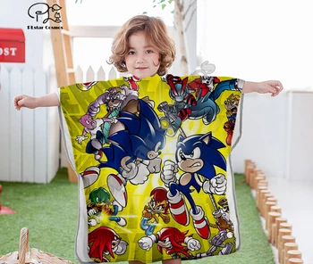 

Anime Super Sonic Cartoon funny Hooded baby Boys and Girls Towel Wearable Bath Towel For Kids Travel 3D print Beach Towels style-12