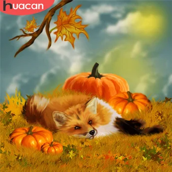 

HUACAN 5D Diamond Painting Fox Full Square Round Cross Stitch Sale Diamond Embroidery Animal Mosaic Pumpkin Halloween Decor