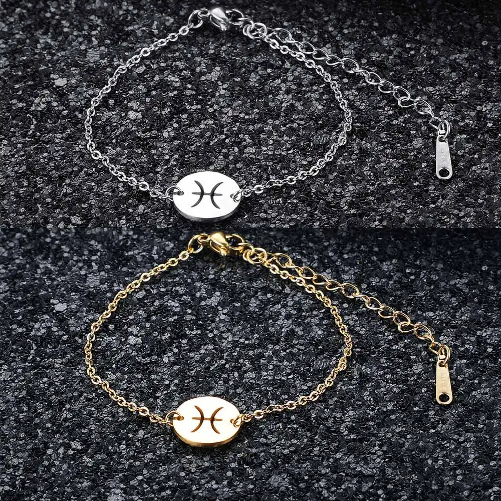 12 Constellation Zodiac Charm Bracelet for Women Female Stainless Steel High Polish Charms Bracelets