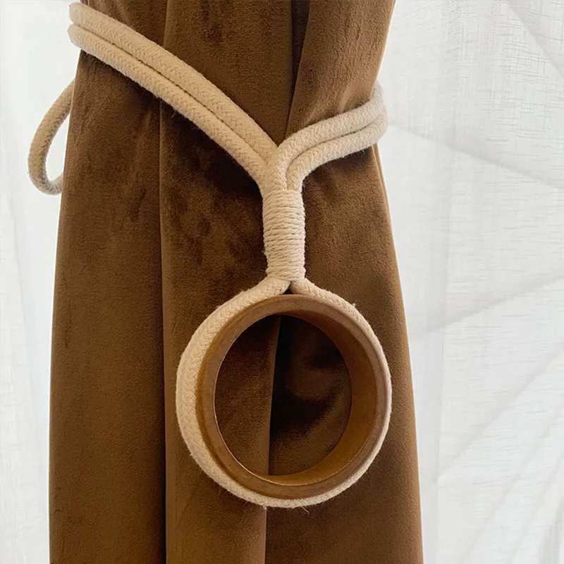 

Wooden Ring Curtain Bandage Minimalist Modern Versatile Curtain Buckle Korean Style Tying Magnet Curtain Lace-up European Style