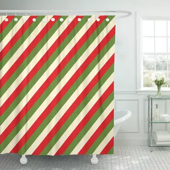 

Christmas Diagonal Lines Pattern The Red White Green Shower Curtains Waterproof Polyester Fabric 60 x 72 inches with Hooks