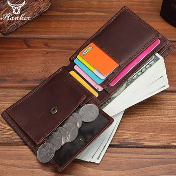 

Flanker Vintage Wallets Men Crazy Horse Leather Small Purse With Coin Pocket Cowhide Short Wallet For Male Card Holders Cartera