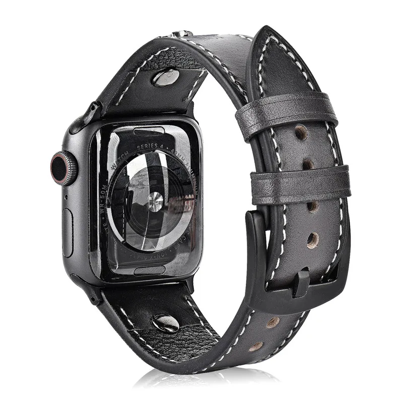 Ремешок для наручных часов для Apple Watch 4 в стиле панк кожаный петля замена Браслет 44/40/42/38 мм, аксессуары для наручных часов iwatch 3/2/1
