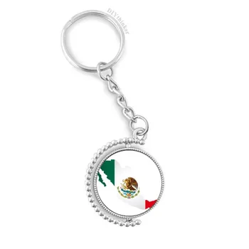 

Red Green Mexico Map Emblem Eagle Eat Snake Rotatable Key Chain Ring Keyholder
