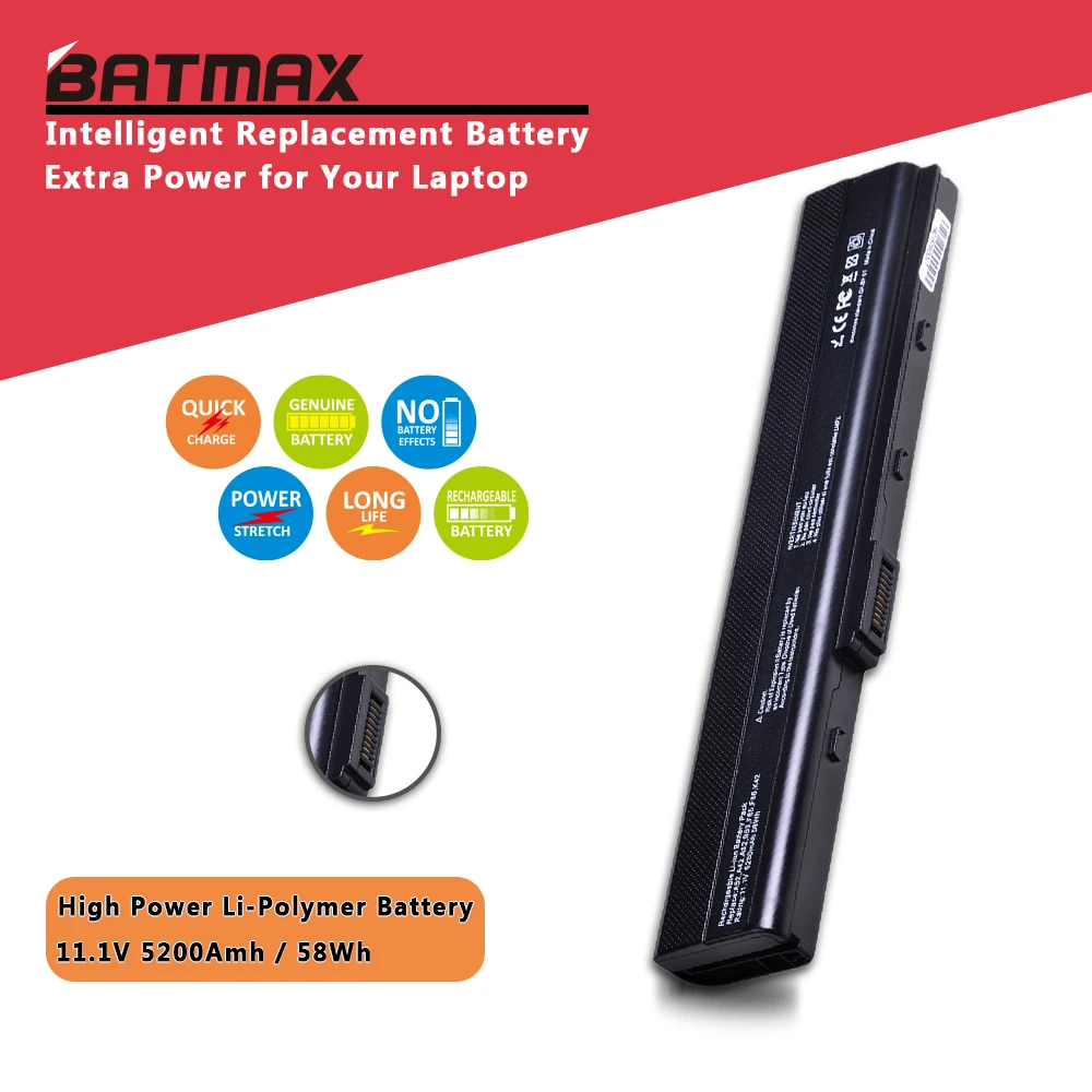 Batmax ноутбук Батарея 14,8 V 2600 мА/ч, для Asus A31-K52 A41-K52 A32-K52 A42-K52 A52 A52F A52J K42 K42F K52F K52 K52J K52JC K52JE
