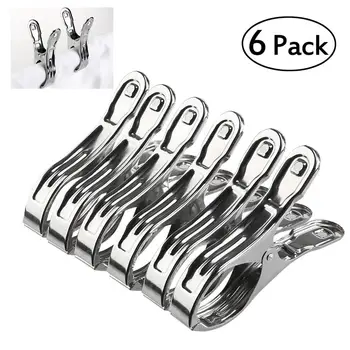 

6pcs Stainless Steel Large Beach Towel Clips Portable Clothing Hanger Plastic Clothespins Clothes Pegs Pins Clothes Hanger Clamp