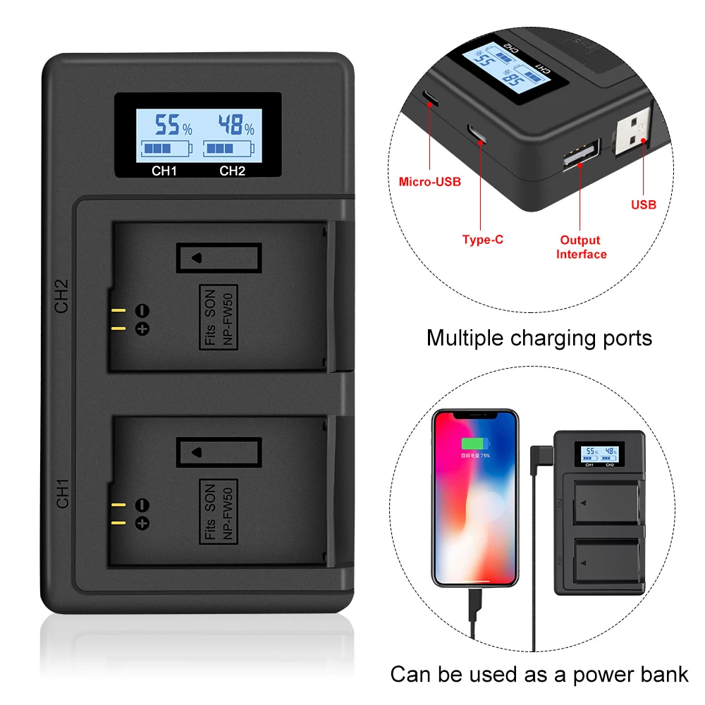 batería Battery Pack np-fw50 1030mah para Sony Alpha 6000/a6000 Cargador de batería batería Battery Pack np-fw50 1030mah para Sony Alpha 6000/a6000 Cargador de batería