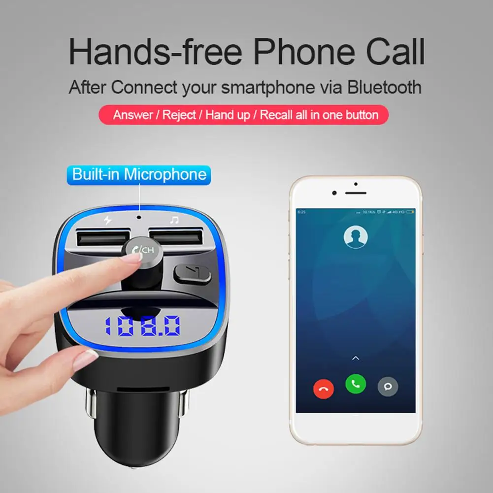 Автомобильный MP3 музыкальный плеер T25, Bluetooth 5,0, fm-передатчик, комплект громкой связи, двойной USB Автомобильный MP3-плеер, автомобильные аксессуары