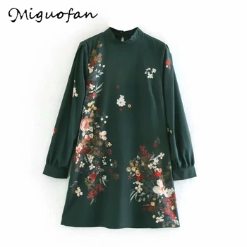 

Miguofan women dresses elegant floral print dresses mini dress long sleeve pockets vintage female retro loose dresses vestidos