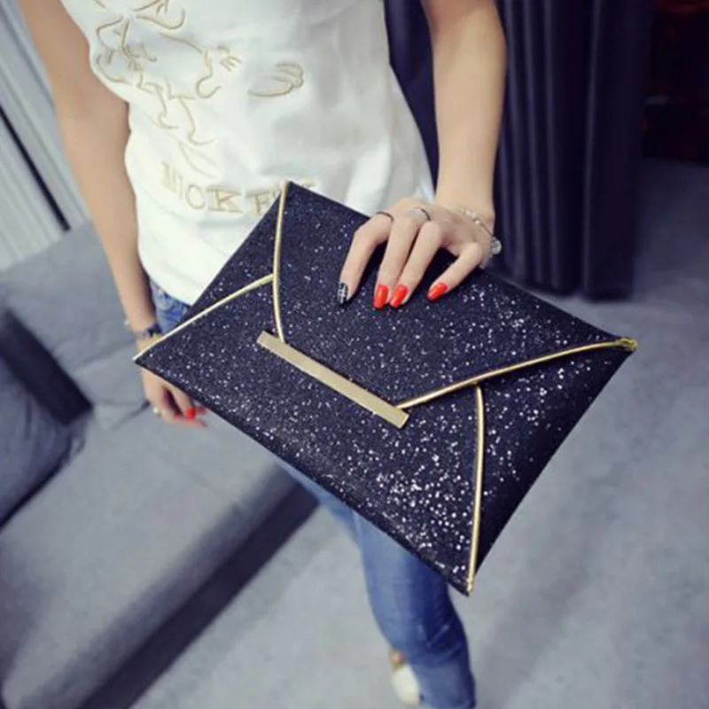 

Ladies Evening Sparkling Party Bag Bag Pouch Sequins Envelope Black HandbagSolid Wedding Day Clutches Gold Purses
