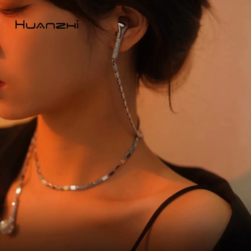 HUANZHI 2021 New Punk Headphone Couple Necklace Adjustable Hip Hop Clavicle Choker for Women Unisex Metal Korean Trendy Jewelry | Украшения