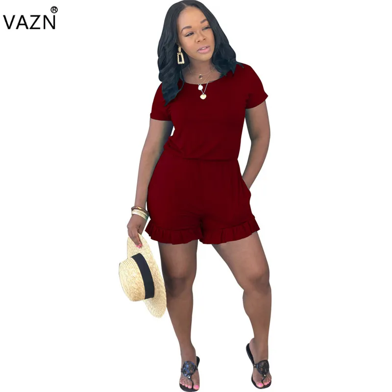 VAZN WNY8826 Новая повседневная модная одежда для молодых людей высокого качества 3 цвета Круглый Вырез эластичный с коротким рукавом оплетка карман Бесплатные женские костюмы