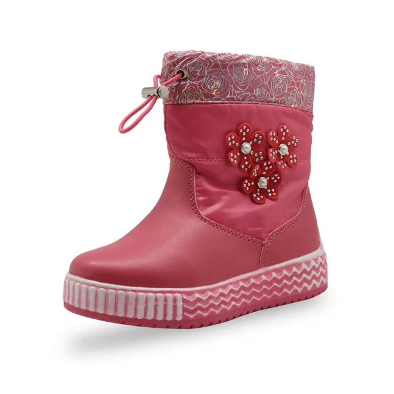 Winter new children's snow boots boys and girls baby snow boots warm shoes children's quality PU waterproof Thick cotton shoes - Цвет: Розовый