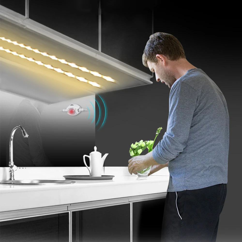 

complete set 12V PIR Motion Sensor Night light 2835 SMD LED Strip under Bed Side Closet kitchen Wardrobe Stairs lighting tape