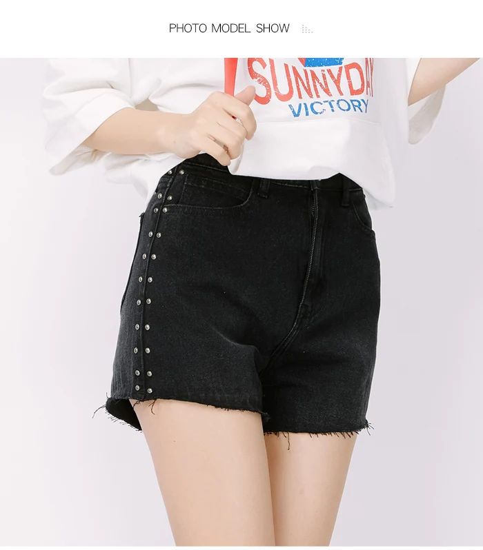 LEIJIJEANS, новинка, большой размер, женские летние черные джинсовые шорты, с боковой пуговицей, модные, для школьниц, большой размер, джинсовые шорты