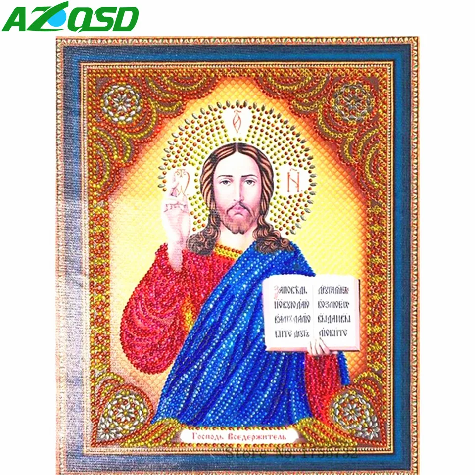AZQSD Special Shaped Round Drill 27x33 Diamond Painting Religious Embroidery Icons Rhinestones Picture Full Display Home Deecor